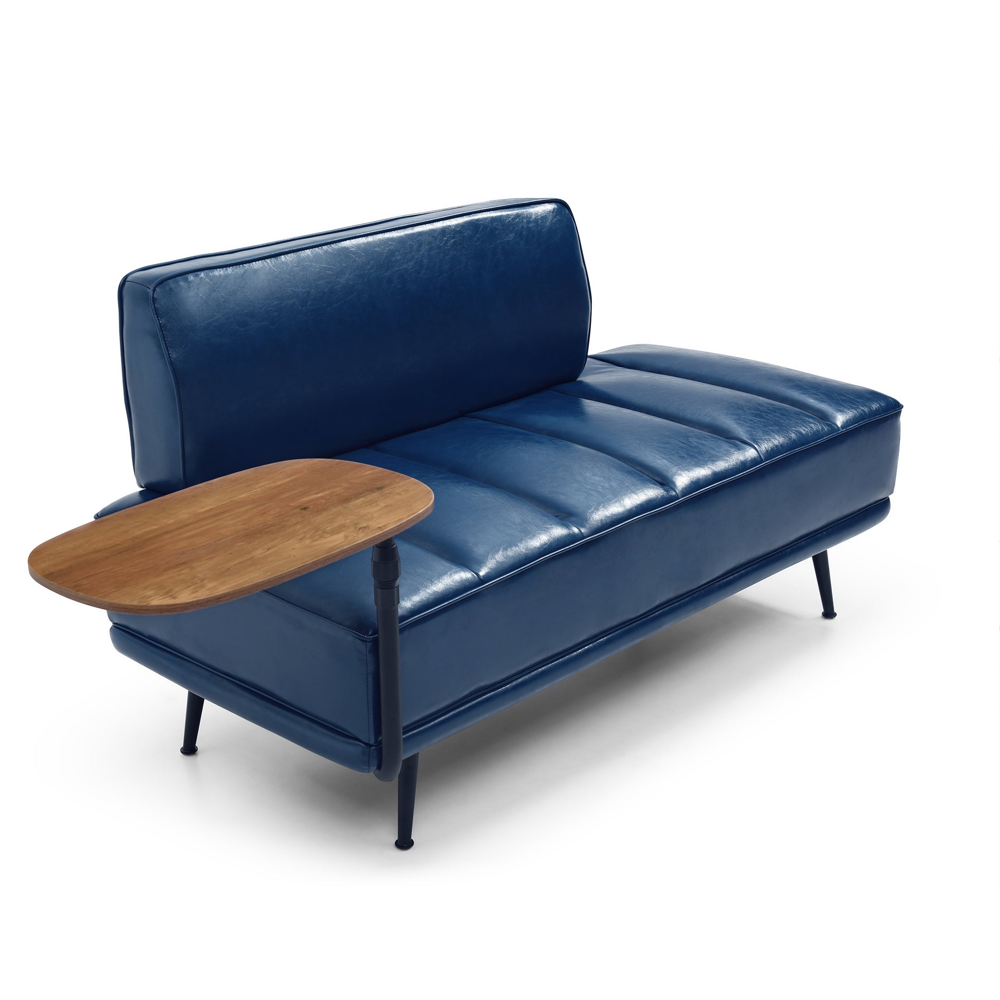 55"Inch Width Modern End Of Bed Bench,Blue Faux Leather Upholstered With Side Table, 360 Degree Swivel Tray Couch,Entryway Ottoman,Window Bench With Metal Legs For Bedroom, Living Room Blue Faux Leather Wood Primary Living Space Modern Foam Pu Leather 2