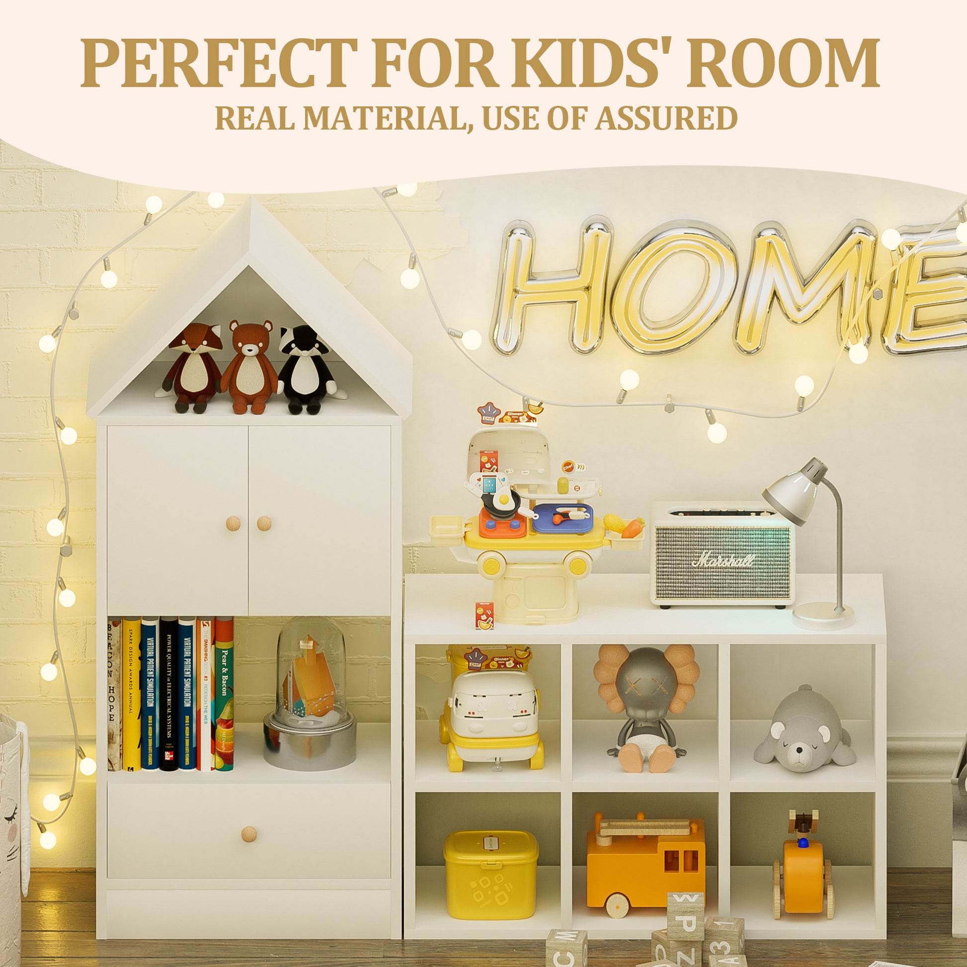Versatile Children'S Bookshelf With House Shaped Design, Multi Functional Storage For Books And Toys, Adjustable Placement, Durable Kids Organizer For Playroom Or Bedroom Easy Assembly & Safe For