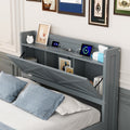 Full Size Wooden Bed With Storage Headboard With Outlets, Extendable Bed With Twin Size Trundle With Three Storage Drawers,Gray Full Gray Wood
