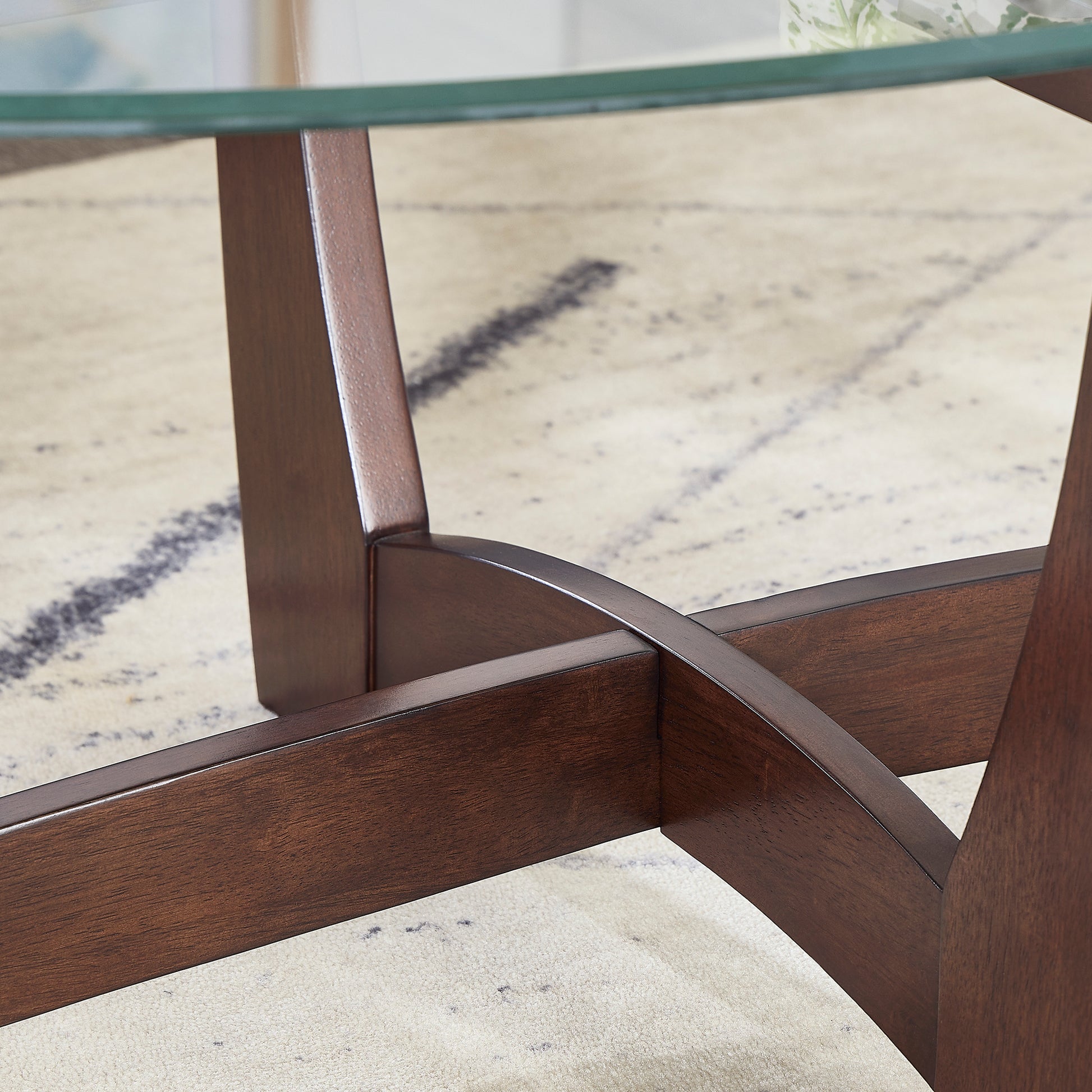 48 Inch Oval Glass Coffee Table, Cherry Round Coffee Table Center Table With Glass Top, Small Coffee Table For Living Room, Office And Apartment Cherry Solid Wood Mdf