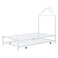 Twin Size Metal Platform Bed With Twin Size Trundle,House Shaped Headboard Design, White Twin White Metal