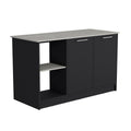 Kitchen Island With Large Countertop, Open Storage Shelves And Double Door Cabinet, Black Onyx Black Solid Wood Mdf Engineered Wood