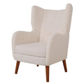 Mid Century Accent Chair, Ivory White, Modern Retro Lounge Armchair, Birch Frame, Upholstered Teddy Wool Fabric, Single Sofa Armchair For Small Spaces, Living Room, Bedroom, Reading Corner, Balcony Ivory White Espresso Primary Living Space