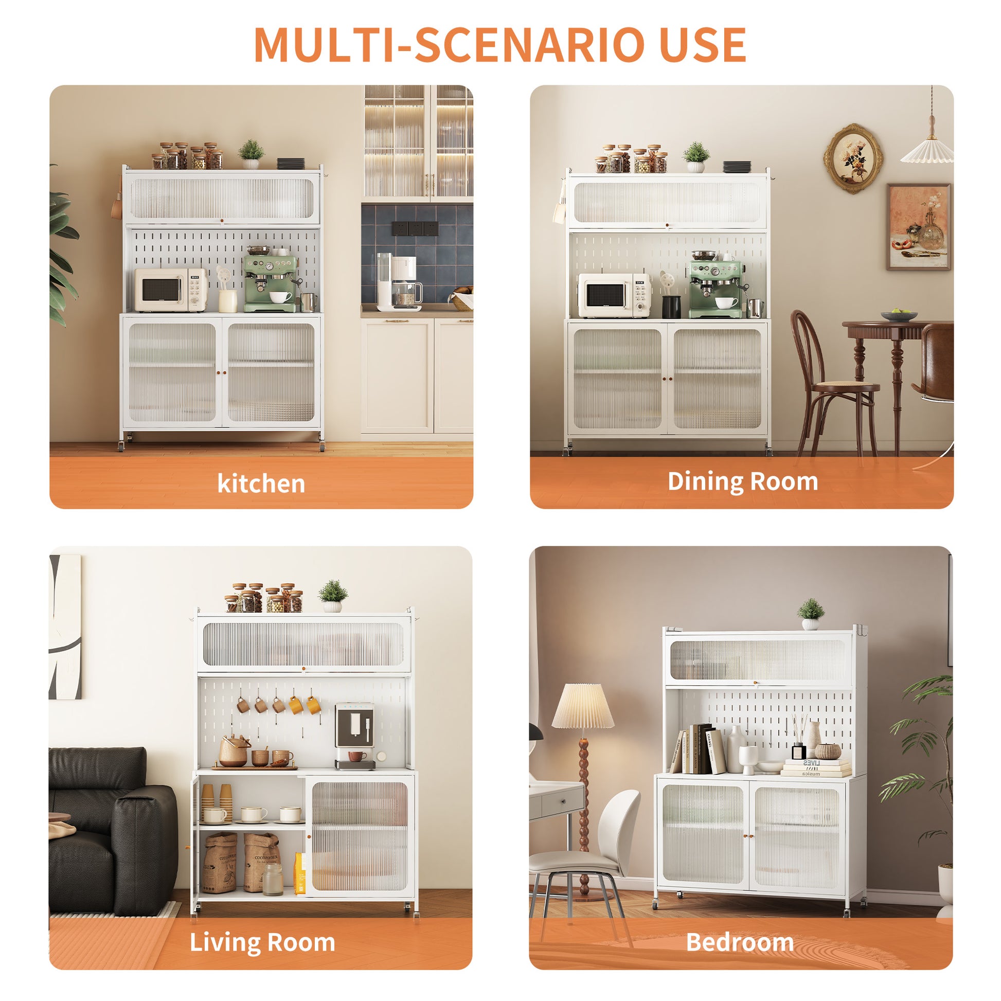 Kitchen Pantry Cabinet, Tall Storage Cabinet With Glass Doors & Adjustable Shelves, Cabinet Cupboard For Kitchen, Living Room, Dinning Room, White White Kitchen Modern Glass Doors Steel