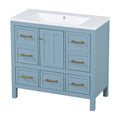 36'' Bathroom Vanity With Resin Sink Combo, Solid Wood Frame Bathroom Storage Cabinet, Freestanding Vanity Set With 5 Drawers& Soft Closing Doors Same As Sw000142Aam Blue Bathroom Solid Wood Mdf Resin