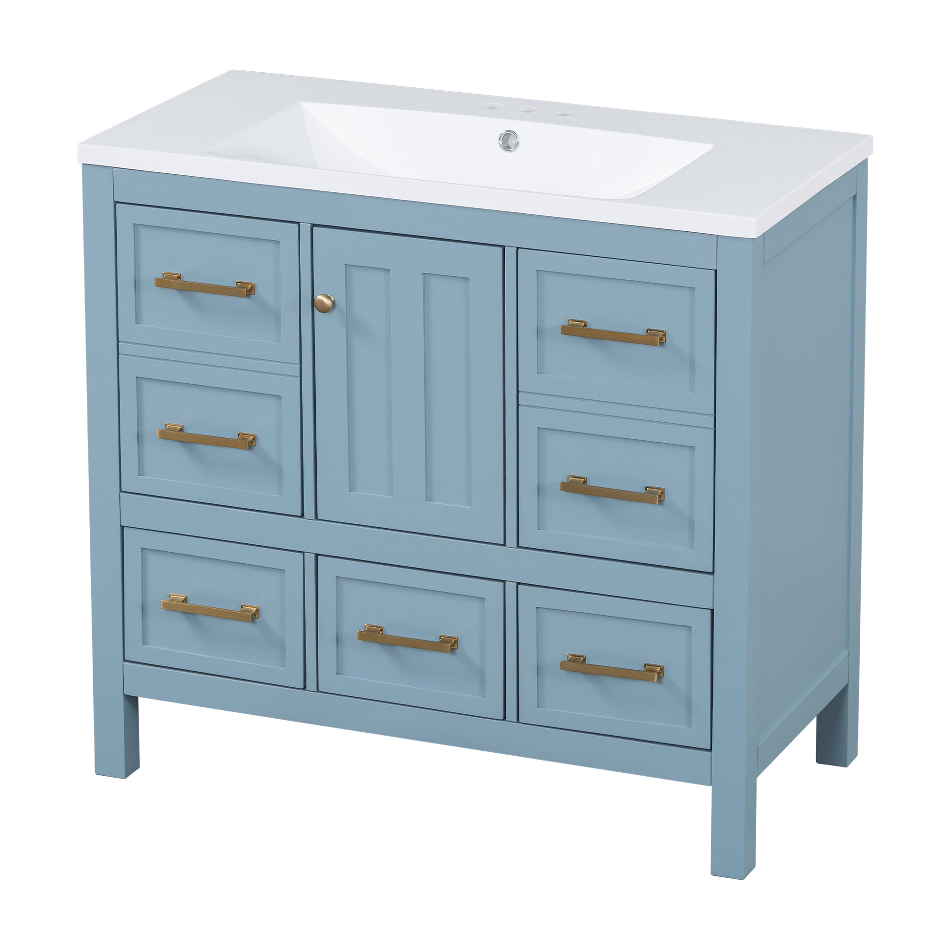 36'' Bathroom Vanity With Resin Sink Combo, Solid Wood Frame Bathroom Storage Cabinet, Freestanding Vanity Set With 5 Drawers& Soft Closing Doors Same As Sw000142Aam Blue Bathroom Solid Wood Mdf Resin