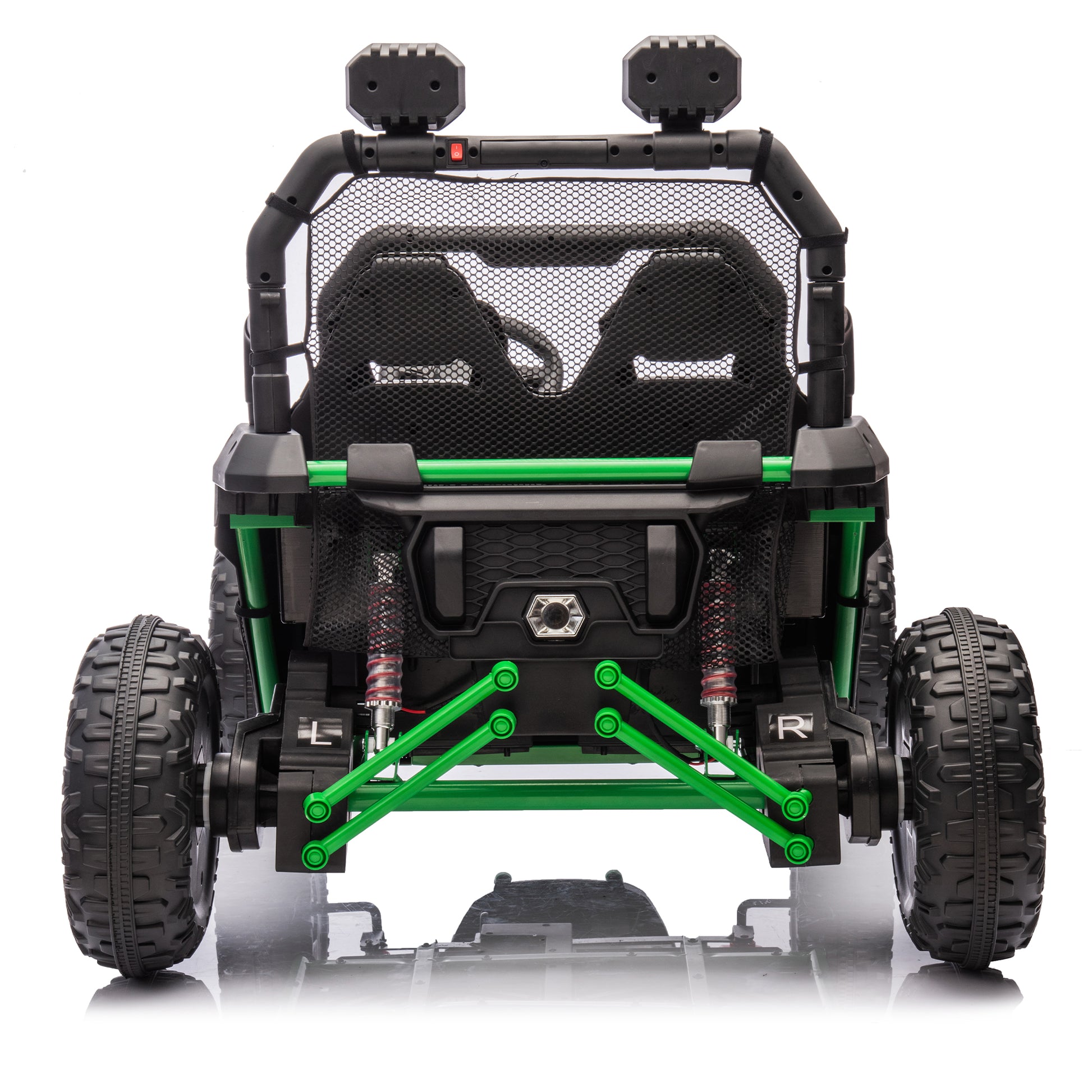 24V Two Seater Kids Ride On Utv W Parents Control,400W Super Power,Four Wheel Suspension,Led Light With Rear Searchlight,Bluetooth,Mp3,Music,Rear Storage Space,Speeds 3.73 4.97Mph For Kids Aged 3 . Green 50 99 Lbs Polypropylene