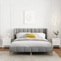 Queen Size Upholstered Velvet Platform Bed, Gray Box Spring Not Required Queen Gray Wood Bedroom Bed Frame Velvet Upholstered