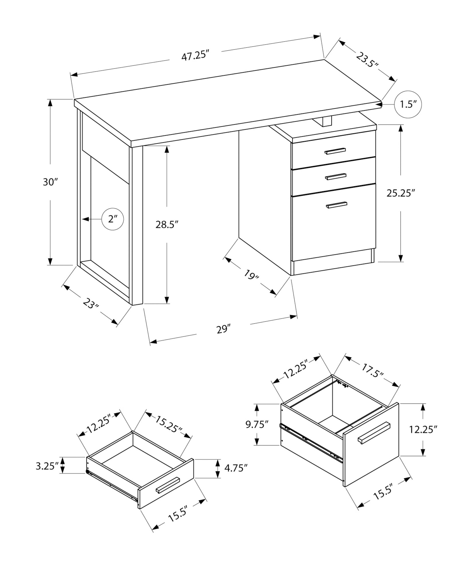 Computer Desk, Home Office, Laptop, Left, Right Set Up, Storage Drawers, 48"L, Work, White Laminate, Contemporary, Modern White Particle Board