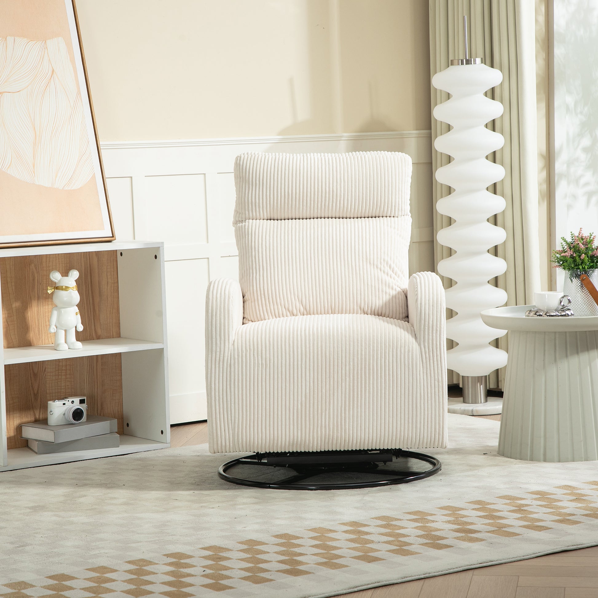 Jiada Upholstered Swivel Glider.Flannel Fabric.Rocking Chair For Nursery In Beige.Modern Style One Left Bag Beige Primary Living Space Foam Fabric Metal