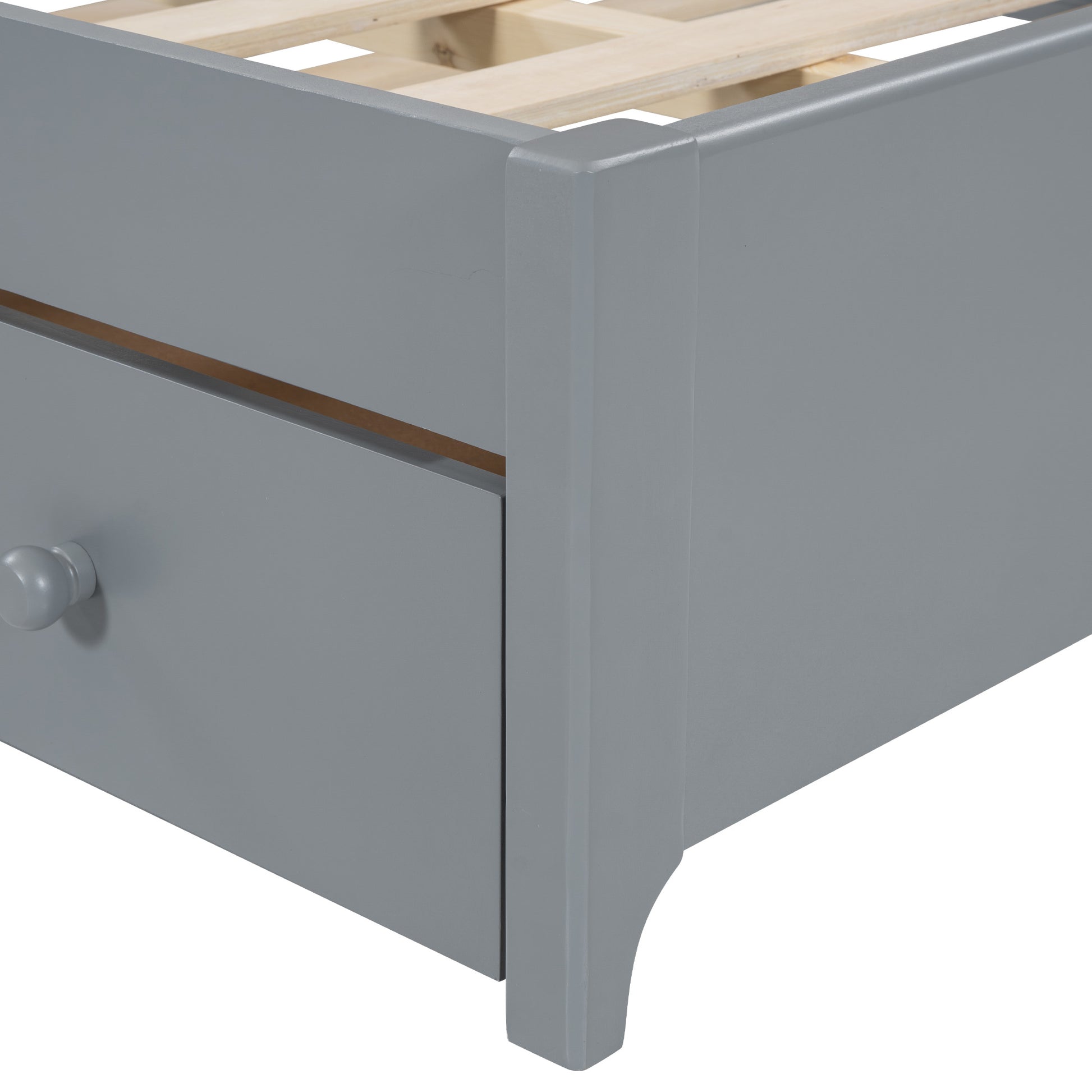 Queen Size Wooden Storage Platform Bed, With 2 Big Drawers, T Size Trundle, Gray Queen Gray Plywood
