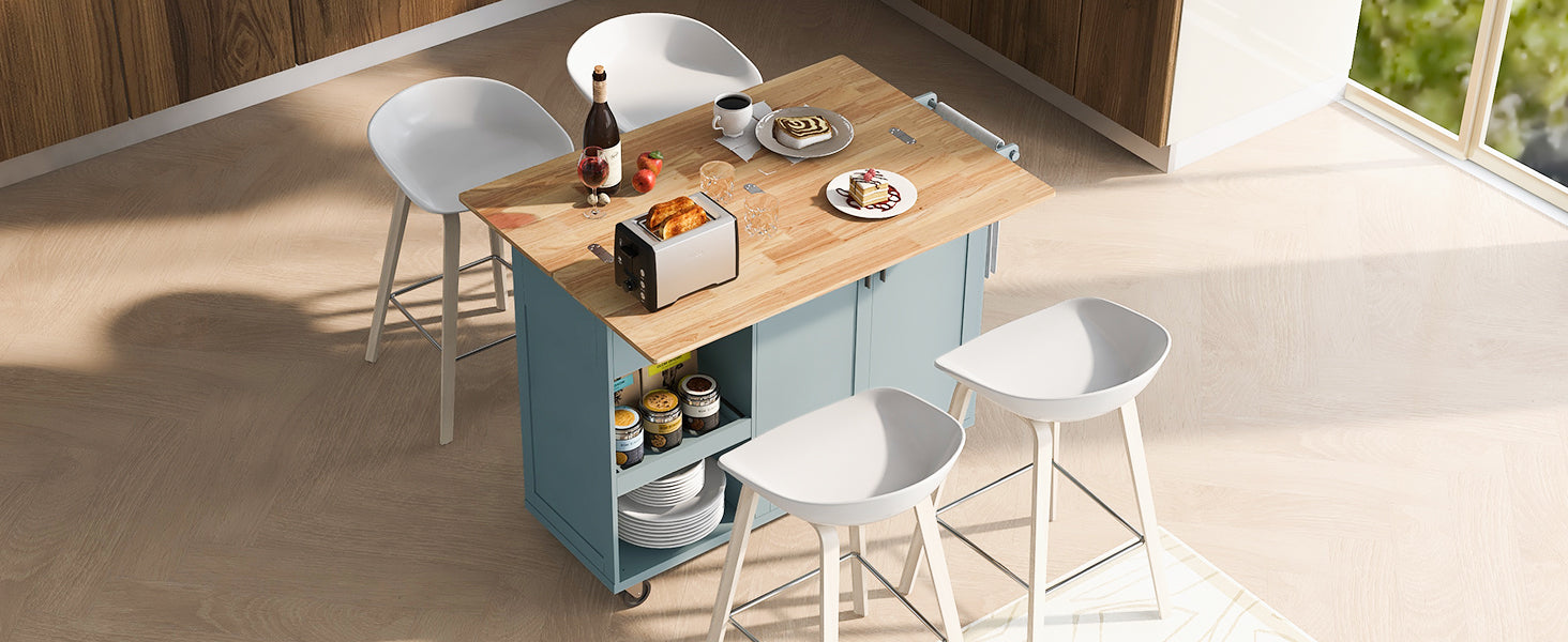 K&K Kitchen Island With Foldable Counter Top, Kitchen Storage Cart With Slide Out Shelf, Towel Rack And Drawer, Rolling Kitchen Cart On Wheels, For Kitchen, Living Room, Dining Room, Grey Blue Grey Blue Brown Kitchen Classic,Farmhouse,Luxury,Modern