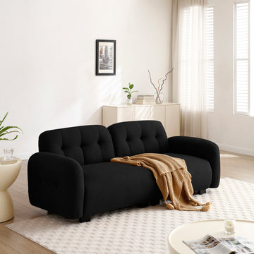 81.48" Modern Sofa Couch,3 Seater Teddy Sofa Sectional With Wooden Legs For 3 4 Persons, Upholstered Deep Seat Beautiful Seat Sofa Chaise For Living Room,Bedroom, Apartment And Office,Black Black Wood Primary Living Space Modern Foam Teddy 4 Seat