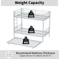 Heavy Duty Sturdy Meta Twin Over Twin With Trundle Bunk Bed L Noise Reduced Safety Guardrail No Box Spring Needed,Gray Silver Twin Gray Silver Metal