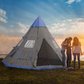 Outsunny 12Ft Camping Tent 6 7 Person 4 Season With 8 Mesh Windows, Outdoor Teepee Tent With Waterproof Material For Family And Friends Camping Blue Polyester