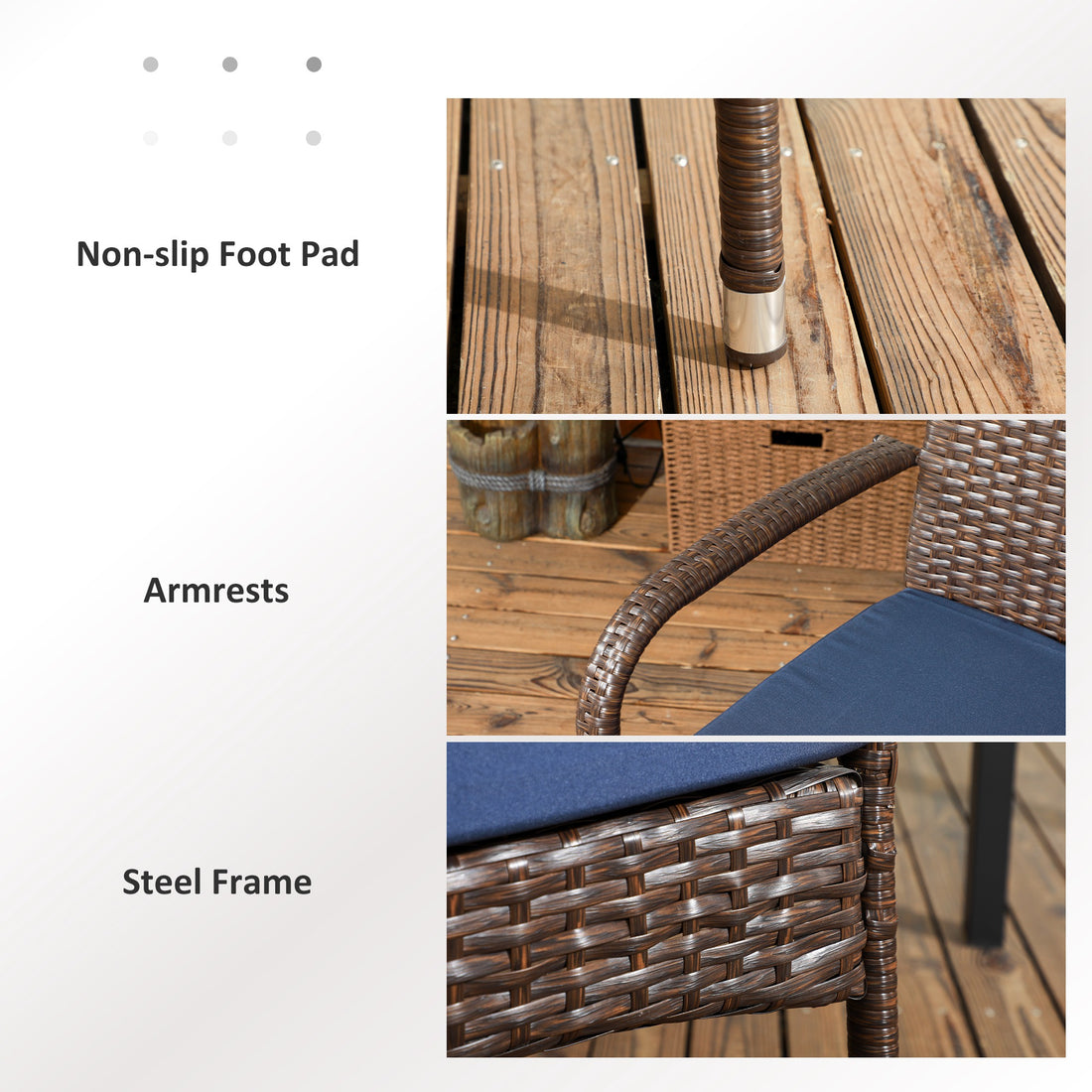 Outsunny Stackable Pe Rattan Outdoor Dining Chairs With Cushions, Set Of 2 Patio Wicker Dining Chairs With Armrests And Backrest For Patio, Deck, Cream White Blue Steel