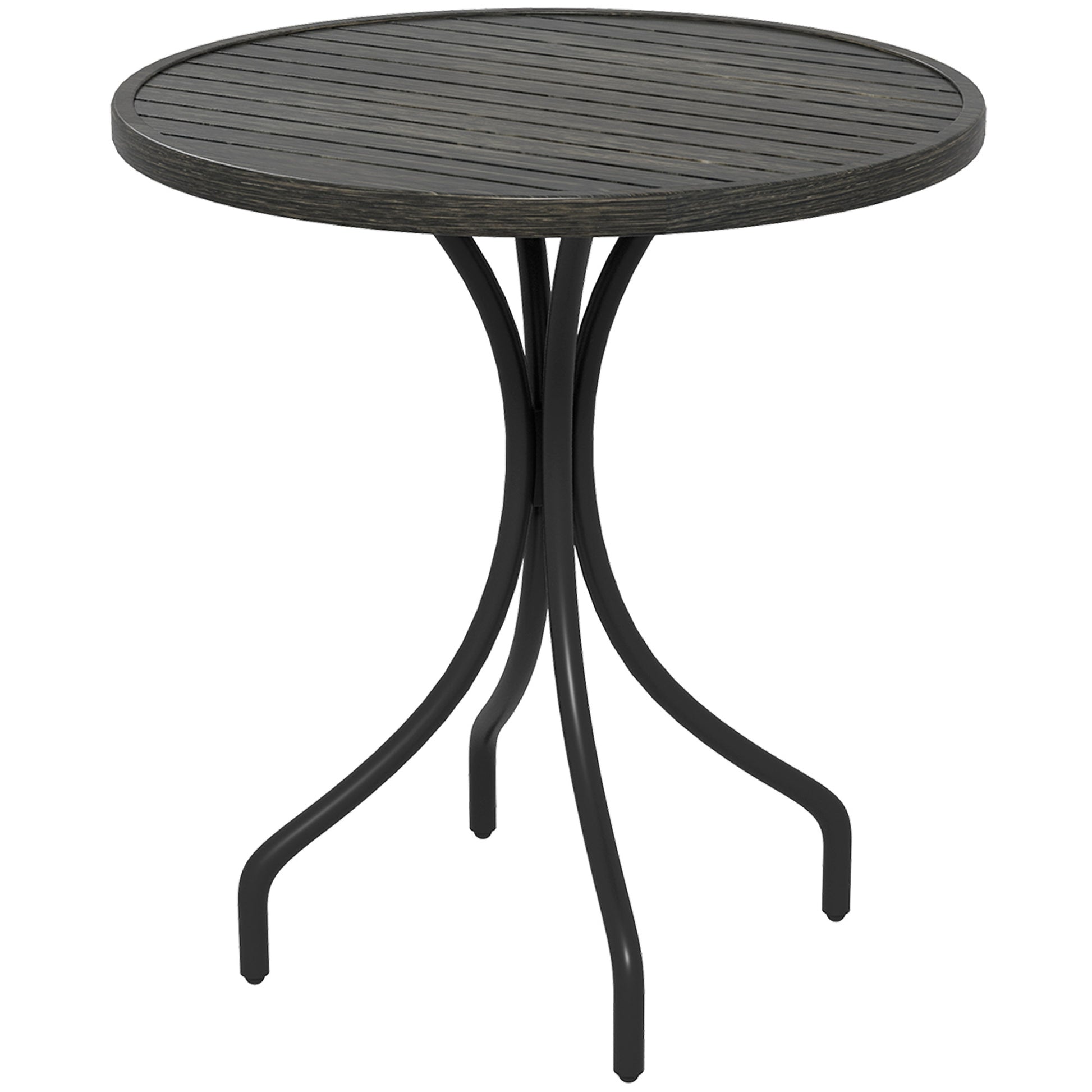 Outsunny Outdoor Side Table, 26" Round Patio Table With Steel Frame And Slat Tabletop For Garden, Backyard, Porch, Balcony, Distressed Gray Gray Steel