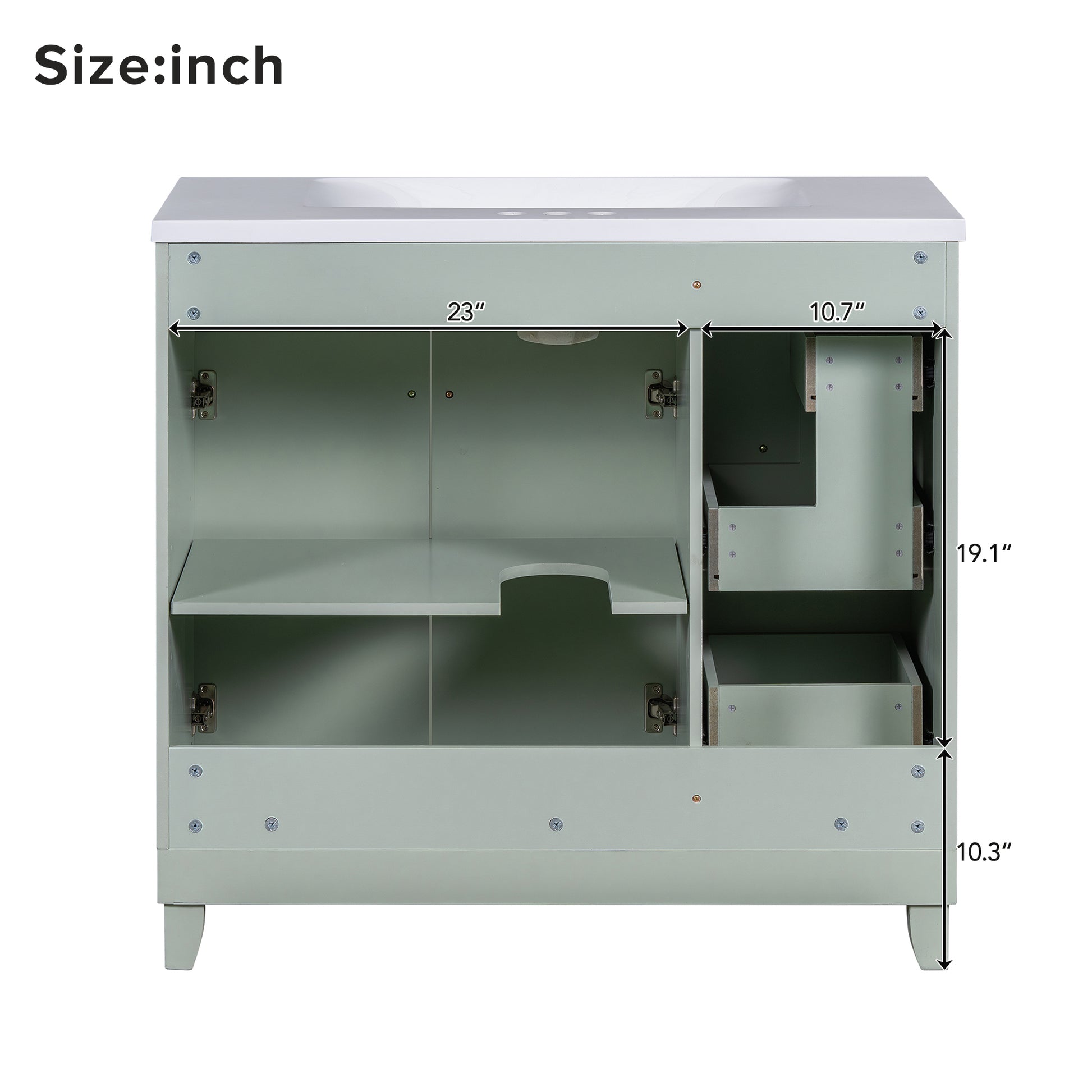 36 Inch Bathroom Vanity, Transitional Style Bathroom Cabinet With Resin Sink, Green Single Bathroom Cabinet, With 2 Drawers And 1 Adjustable Storage Shelf, 2 Soft Close Doors Green Bathroom Solid Wood Mdf Resin