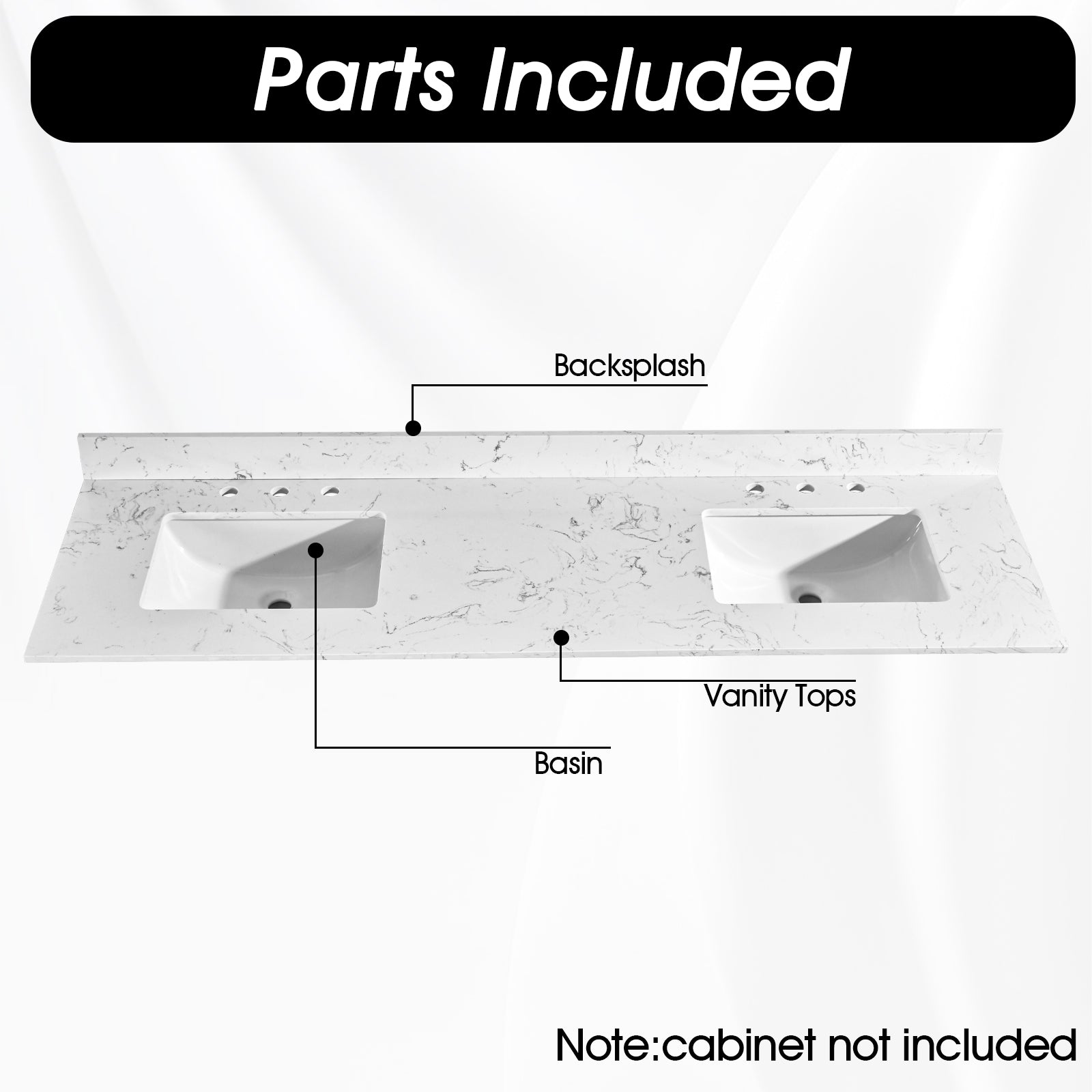 72"X 22" Bathroom Stone Vanity Top Engineered Color With Undermount Ceramic Sink And 3 Faucet Hole With Backsplash White Bathroom Stone
