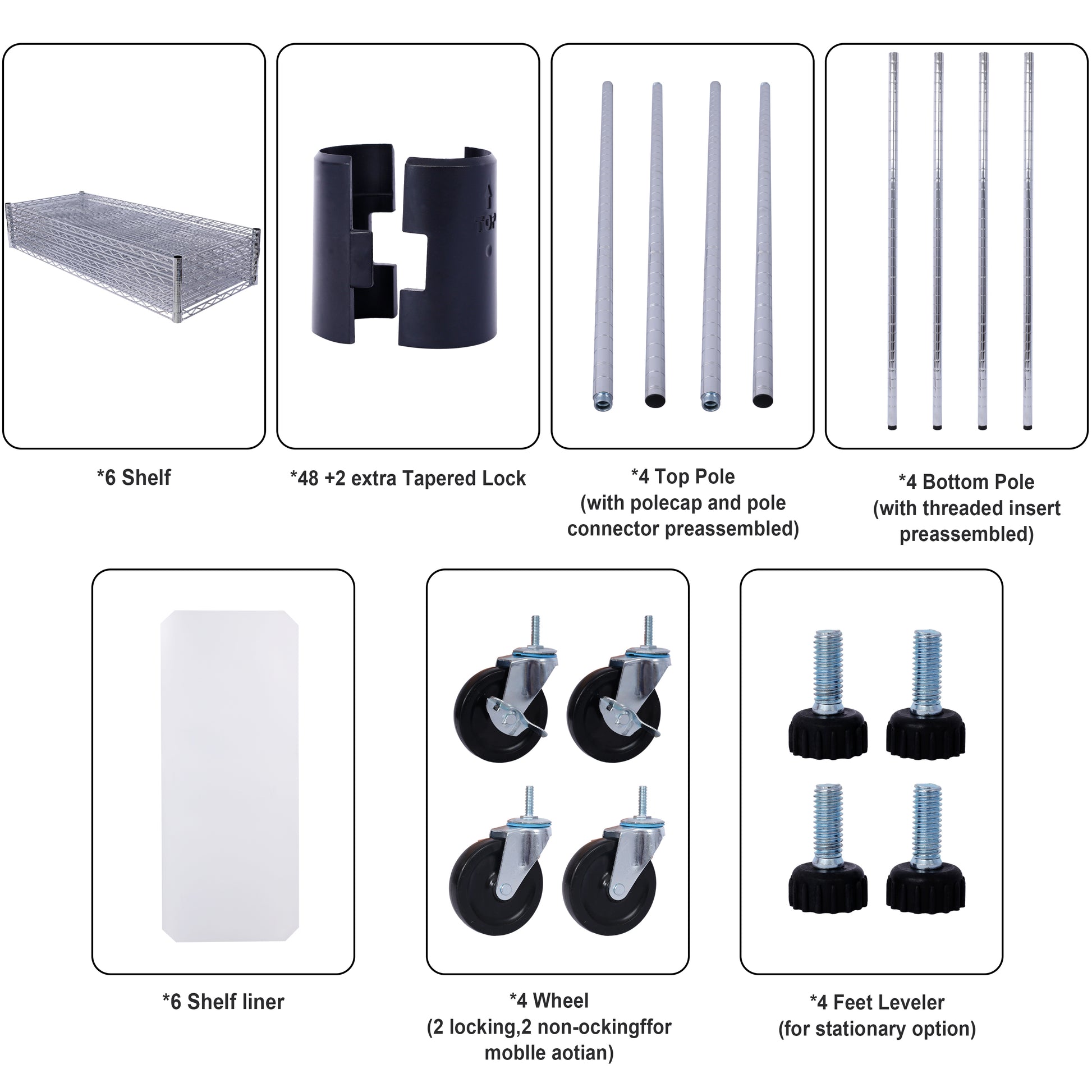 6 Tier 6000Lbs Capacity Nsf Metal Shelf Wire Shelving Unit, Heavy Duty Adjustable Storage Rack With Wheels & Shelf Liners For Commercial Grade Utility Steel Storage Rack, Chrome 82"H X 48"L X 18"D Chrome Metal