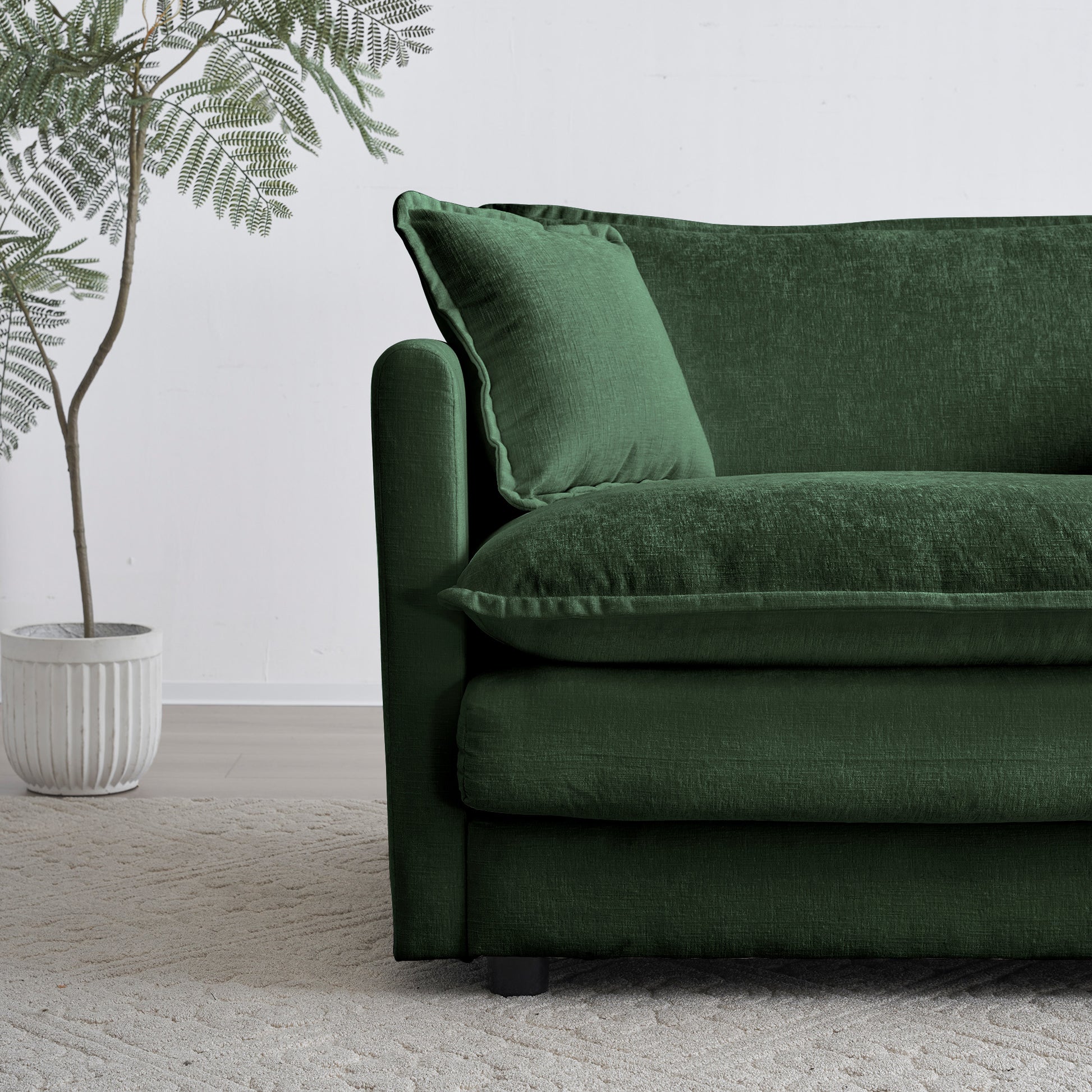 Comfy Deep Single Seat Sofa Upholstered Reading Armchair Living Room Chair Green Chenille Fabric1 Toss Pillow Green Chenille 1 Seat