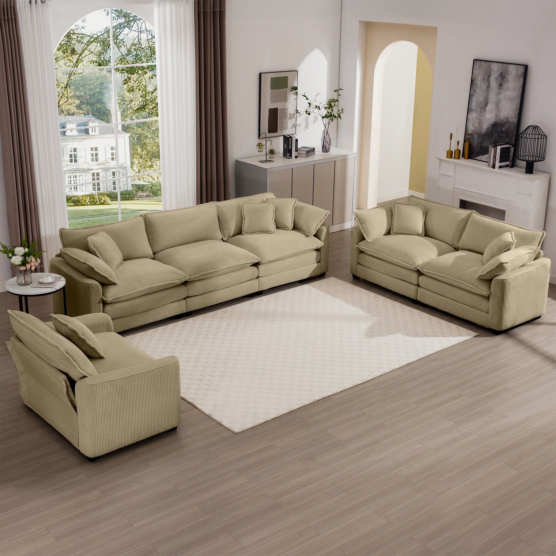 3 Piece Sectional Sofa Oversized Sectional Sofa Comfortable Sectional Sofaone Single Sectional Sofa, One 2 Seater Sofas, One 3 Seater Sofas Tan Corduroy Deep Seat Sofa Tan Corduroy 6 Seat