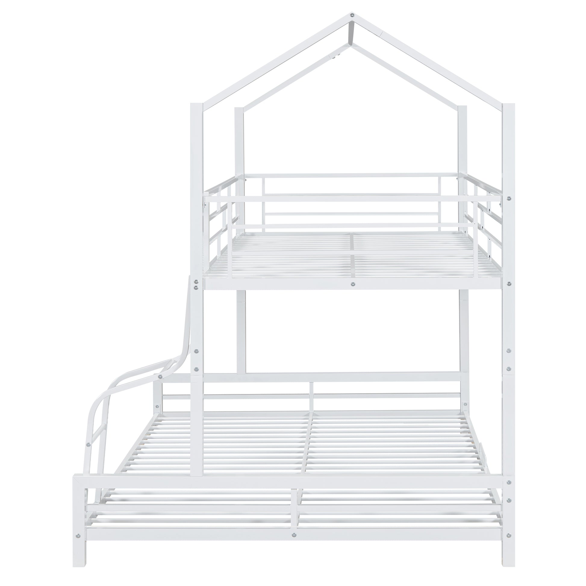 Metal House Bunk Bed, Twin Over Full, White Full White Metal