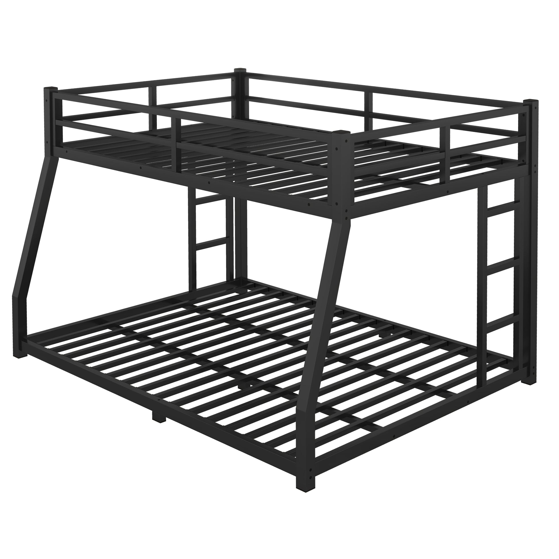 Metal Full Xl Over Queen Bunk Bed For Teens And Adults,Space Saving Noise Reduced No Box Spring Needed, Black Full Xl Black Metal