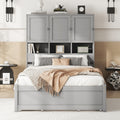 Full Size Platform Bed With Storage Headboard And 4 Drawers, Gray Box Spring Not Required Full Gray Wood Bedroom Bed Frame Solid Wood Mdf