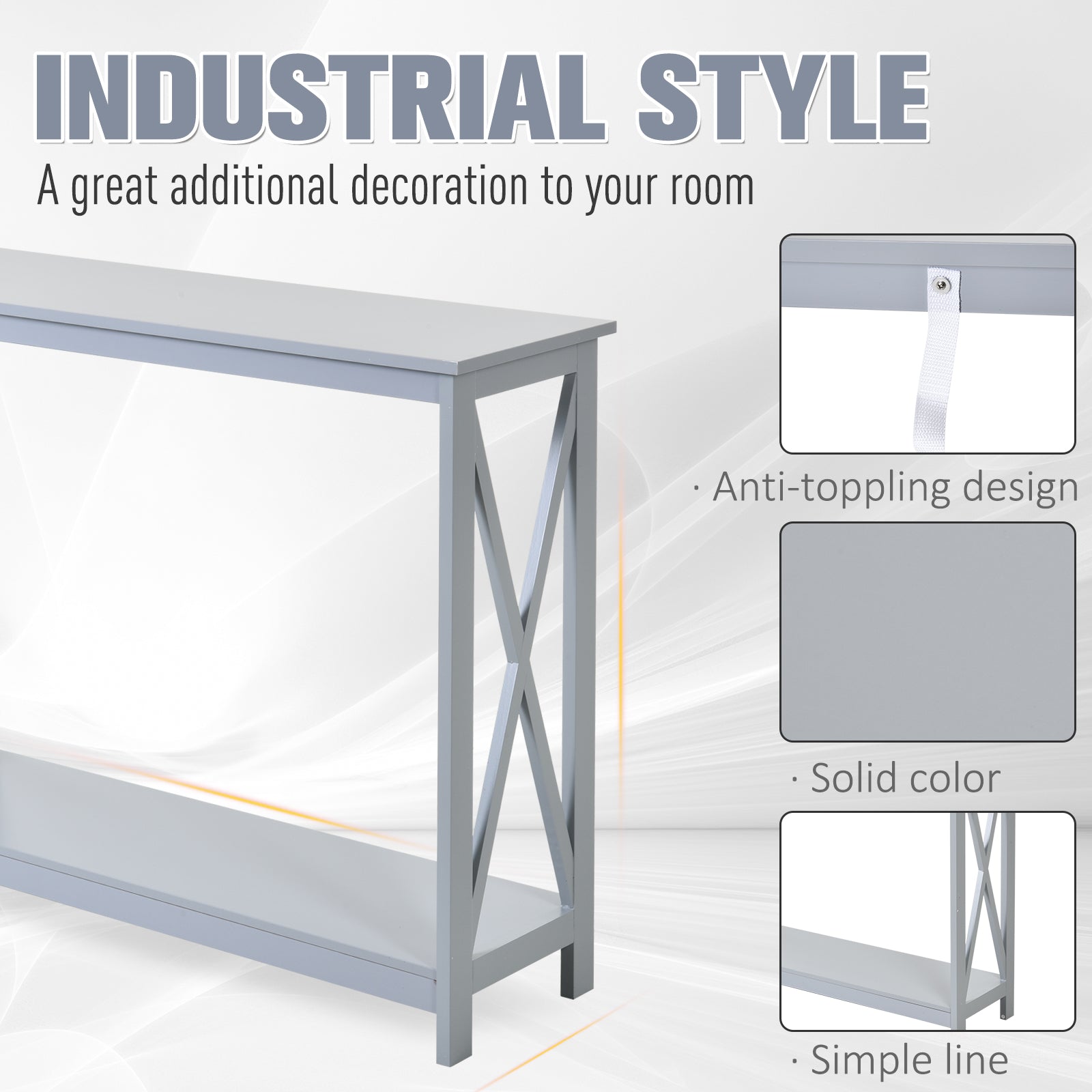 Homcom 2 Tier Console Table, Sofa Side Table With Storage Shelf, X Design For Entryway, Living Room, And Hallway, Grey Grey Mdf