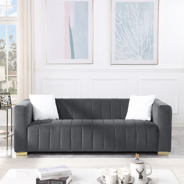 A Modern Channel Sofa Take On A Traditional Chesterfield,Grey Color,3 Seater Grey Velvet 3 Seat