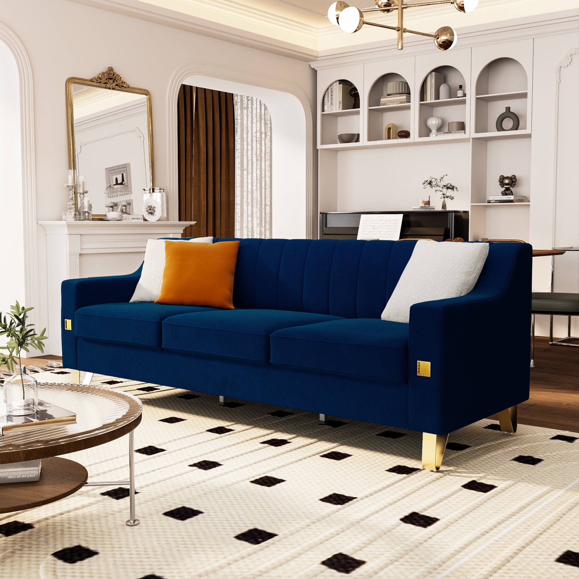 Fx P85 3S Bu 3 Seats Sofa Blue Velvet 3 Seat