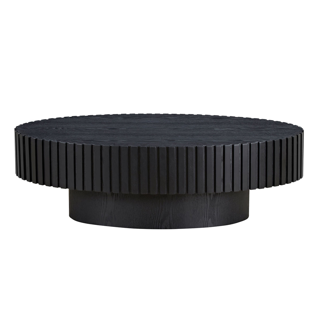 Modern Handcraft Drum Coffee Table Length 43.7 Inch Ellipse Coffee Table For Living Room,Small Coffee Table With Sturdy Pedestal,Black Mdf Matt Black Mdf