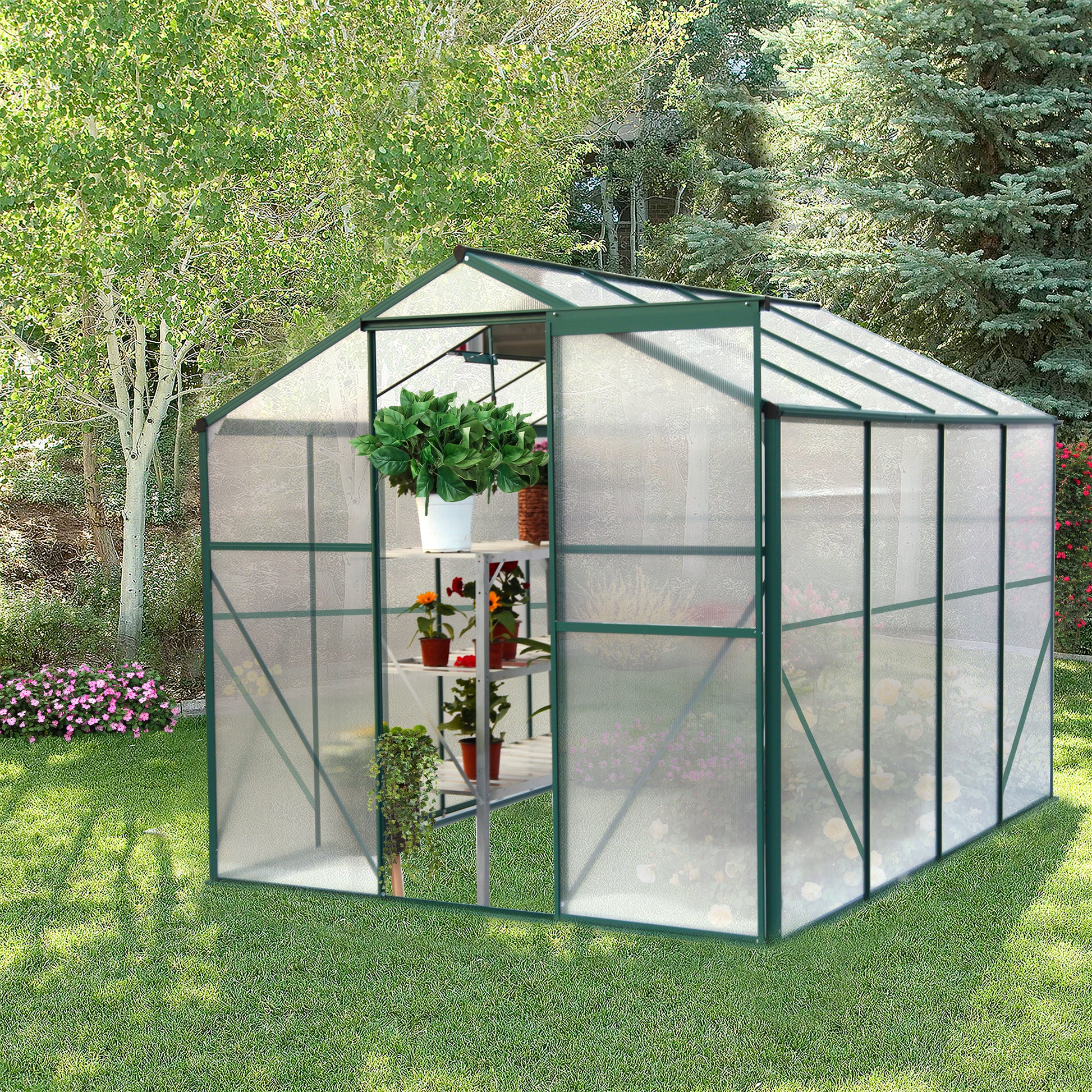 Polycarbonate Greenhouse,6'X 8' Heavy Duty Walk In Plant Garden Greenhouse For Backyard Outdoor Green Aluminum