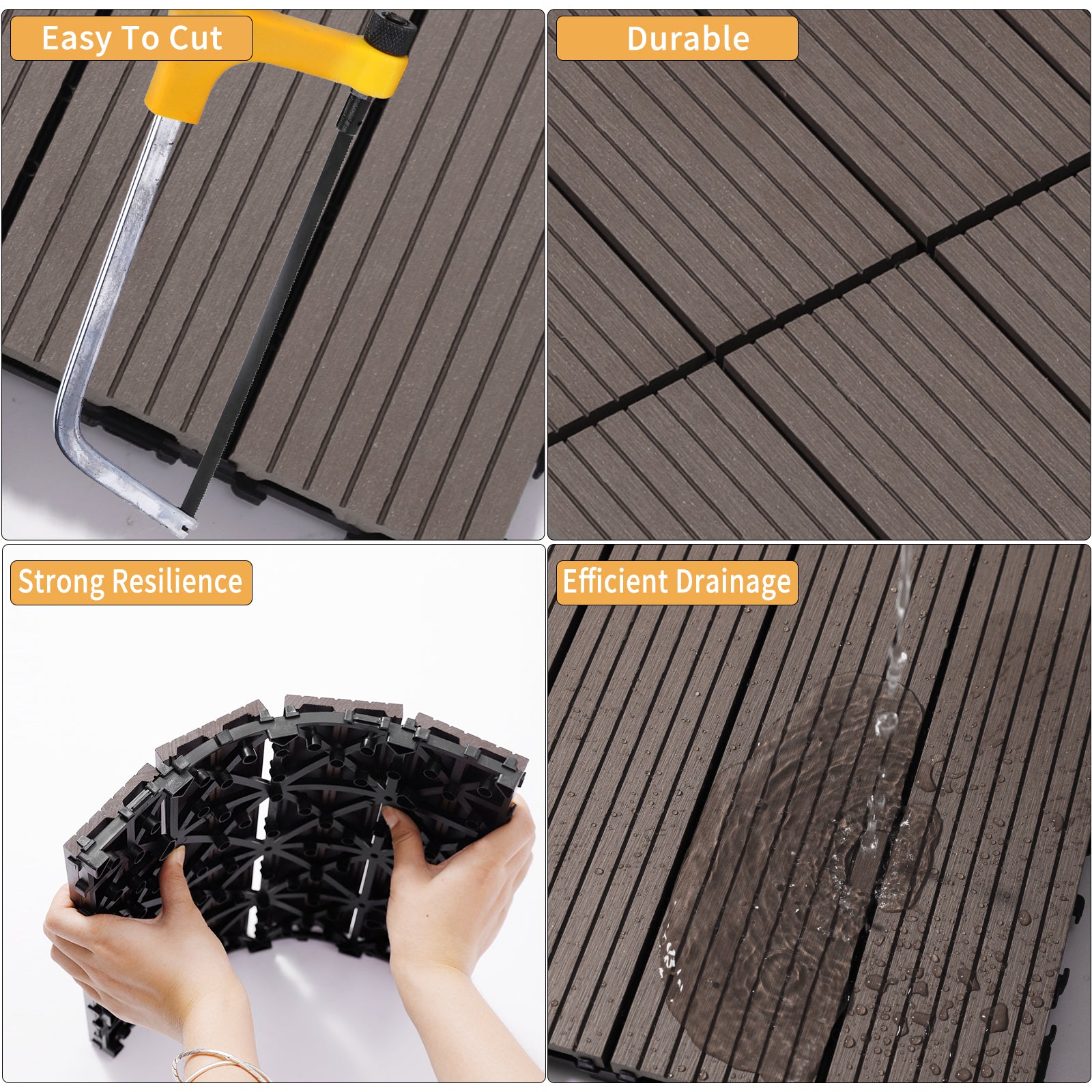 Wood Plastic Composite Deck Tiles Set Of 20, Sustainable Fsc Composite Decking Resist Rust, Water, Weather, Easy To Diy & Maintain, Ideal For Patios, Balconies, Rooftops, Light Coffee Color Light Coffee Wood Plastic