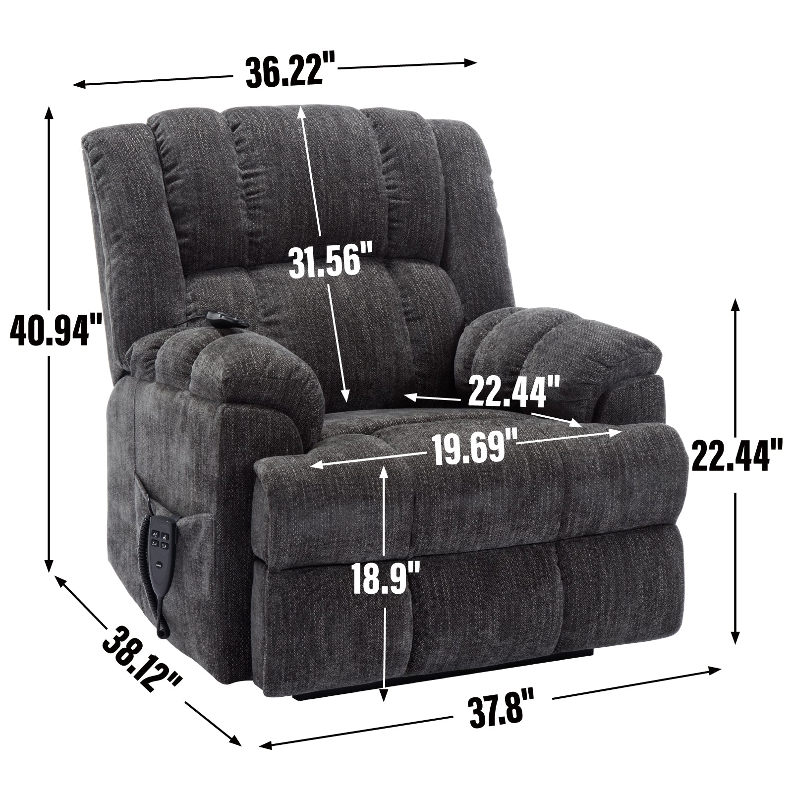 Dual Motor Heat Massage Infinite Position Up To 350 Lbs Electric Power Lift Recliners With Power Remote, Medium Firm And Heavy Duty, Grey White Metal Primary Living Space Heavy Duty Pine Grey Chenille Power Remote Medium Firm Cushion Back American Design