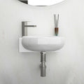 16X11 Inch White Ceramic Rectangle Wall Mount Bathroom Sink With Single Faucet Hole White Ceramic