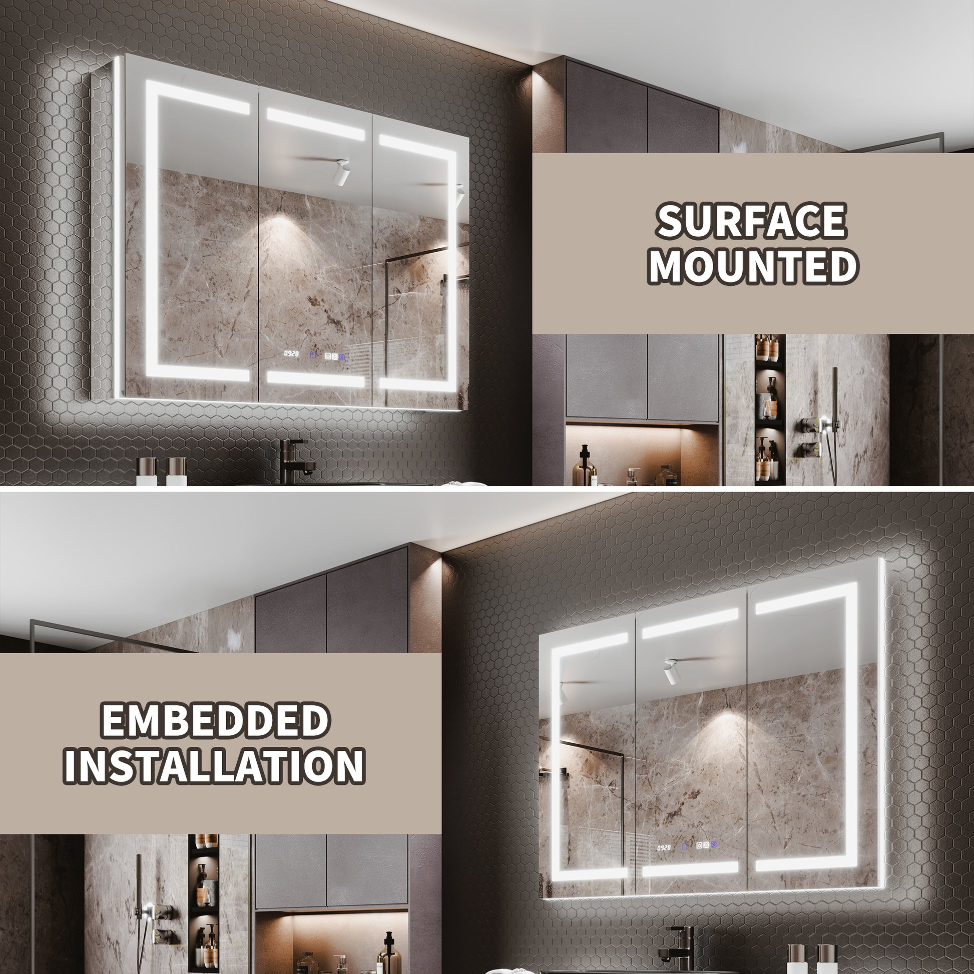 Smart Led Medicine Cabinet With Gfci Outlet & Blum Hinges, Buil Built In High Power Outlet ,72*36 Inchstepless Dimming & Anti Fog,Integrated Design,Multifunctional Bathroom Storage Silver Aluminium