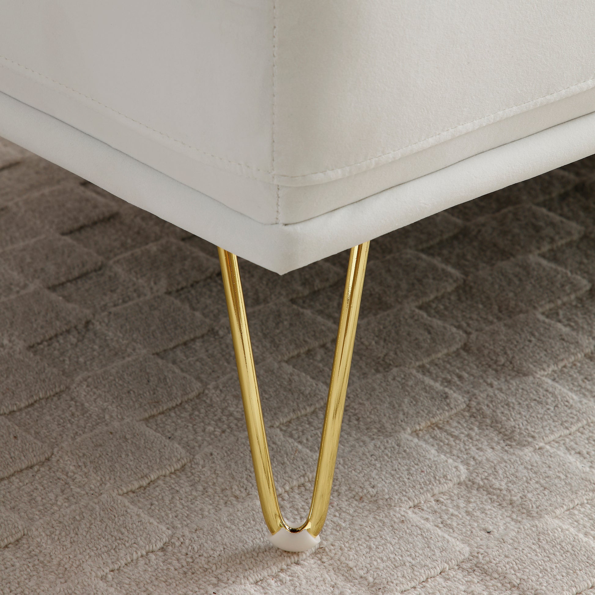 56.3"Inch Width Modern End Of Bed Bench,Velvet Fabric Upholstered 2 Seater Sofa Couch Entryway Ottoman Bench, Fuzzy Sofa Stool Footrest Window Bench With Gold Metal Legs For Bedroom, Living Room,White White Velvet Wood Primary Living Space Modern Foam