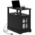 Homcom End Table With Charging Station, Narrow Side Table With Usb Ports And Outlets, Small Table With Hidden Storage And Open Shelf For Living Room, Black Black Mdf