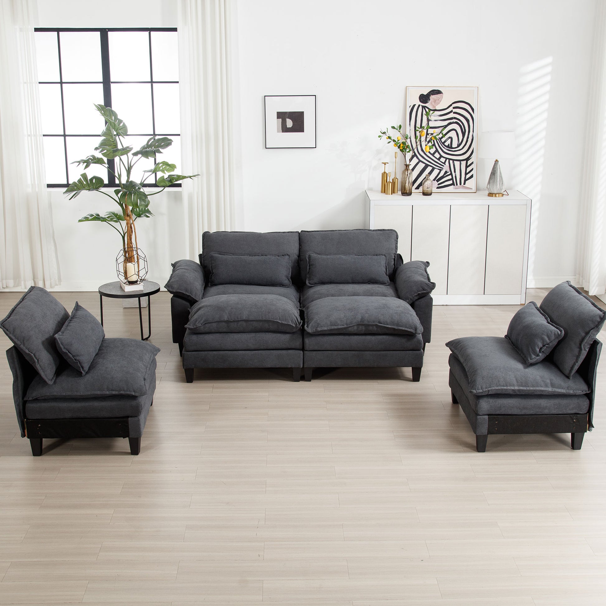 154.8" Oversized Modular Sofaice Velvet Large U Shaped Couch Comfy Upholstered 4 Seat Sofa With 2 Ottoman, 4 Lumbar Pillow, Deep Seat Couch For Living Room Dark Gray Primary Living Space Modern Foam Polyester 6 Seat