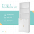 Bathroom Storage Cabinet, Cabinet With Two Doors And Drawers, Adjustable Shelf, Three Layer Open Shelf, Mdf Board, White White Mdf