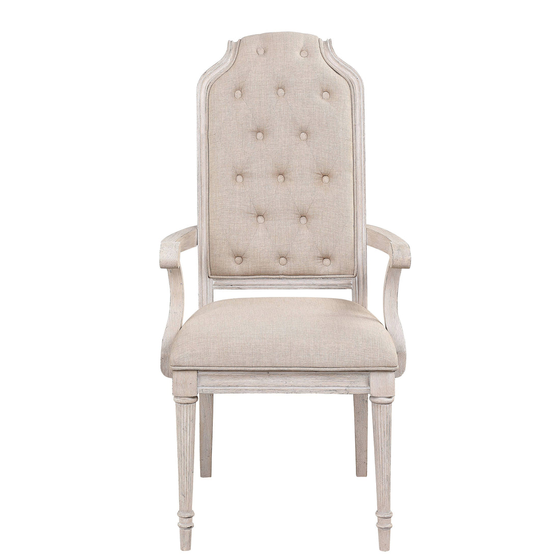 Beige And Antique Champagne Tufted Back Arm Chairs Set Of 2 Champagne White Primary Living Space Traditional Rubberwood Foam Wood Fabric