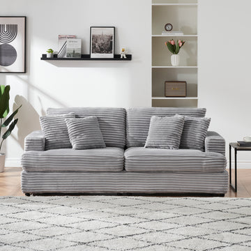 79.3Nch Corduroy Sofa With 4 Matching Toss Pillows Sleek Design Spacious And Comfortable 3 Seater Couch For Modern Living Room,Gray Gray Corduroy 3 Seat