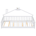 Twin House Shaped Bedside Floor Bed With Guardrails, Slats, Without Door,White Twin White American Design Pine