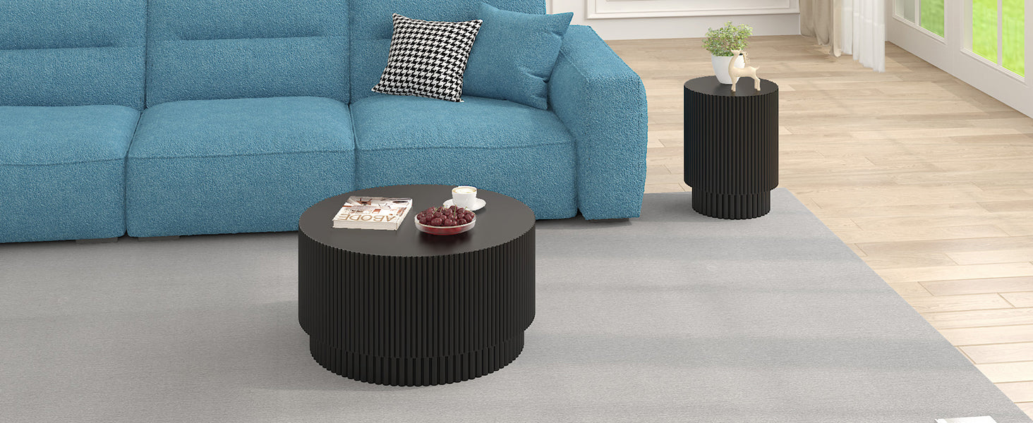 15.72 Inch H Barrel Coffee Table, Nordic Style, Simple Design, Suitable For Indoor And Outdoor Use, Magnesium Oxide Material, Suitable For Living Room, Bedroom Or Garden Sofa Black Magnesium Oxide