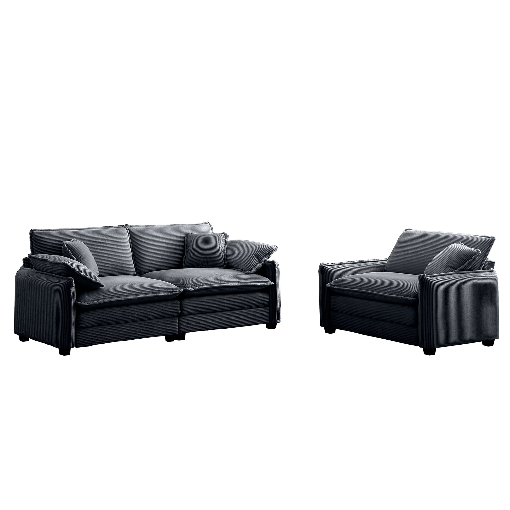 Modern Living Room Sofa Two Pieces Set, Suitable For Living Room And Small Apartment2 Pieces Sofa Set Consists Of A Single Seat Sofa And A 2 Seater Sofas,Grey Corduroy Grey Corduroy 3 Seat