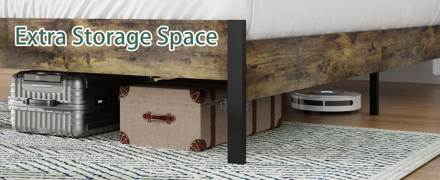 Queen Size Bed Frame With Upholstered Headboardqueen Bed Frame With Charging Station And Led Lights, Wood Slats, Easy Assembly,No Box Spring Needed,Industrial Brown Box Spring Not Required Queen Brown Metal Bedroom Modern Bed Frame Mdf Metal