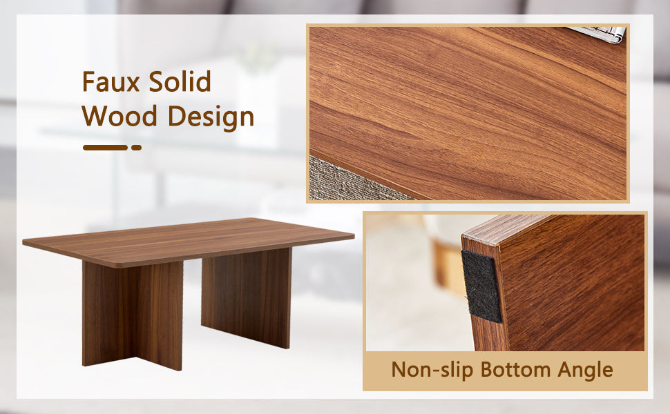 44.8 Inch Walnut Wood Grain Mdf Coffee Table Modern Luxury, Stable Triangular Support.The Coffee Table Is Made Of Medium Density Fiberboard Material And Is Suitable For Living Rooms, Bedrooms,Etc.