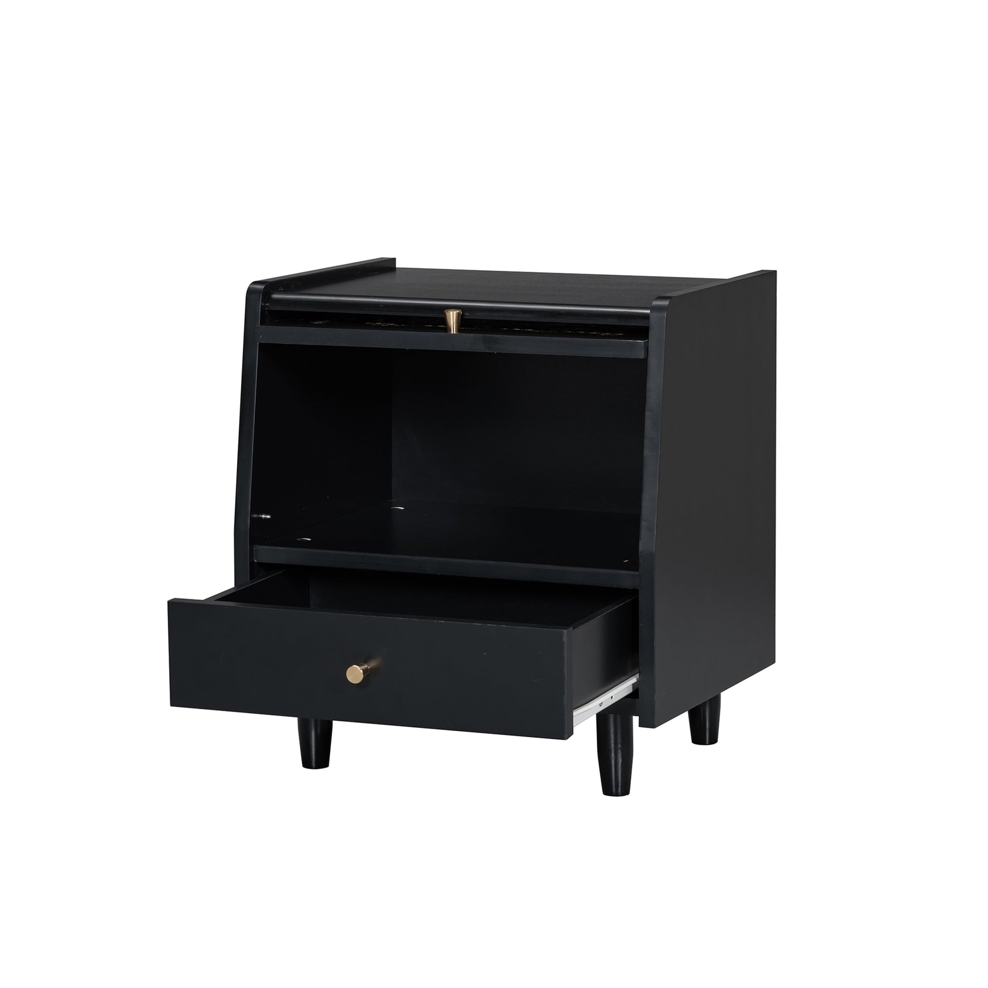 3 Pieces Bedroom Set With Queen Size Wooden Bed Frame, 1 Vintage Nightstand And 1 Makeup Vanity Set With Stool,Black Queen Black 3 Piece Set Wood